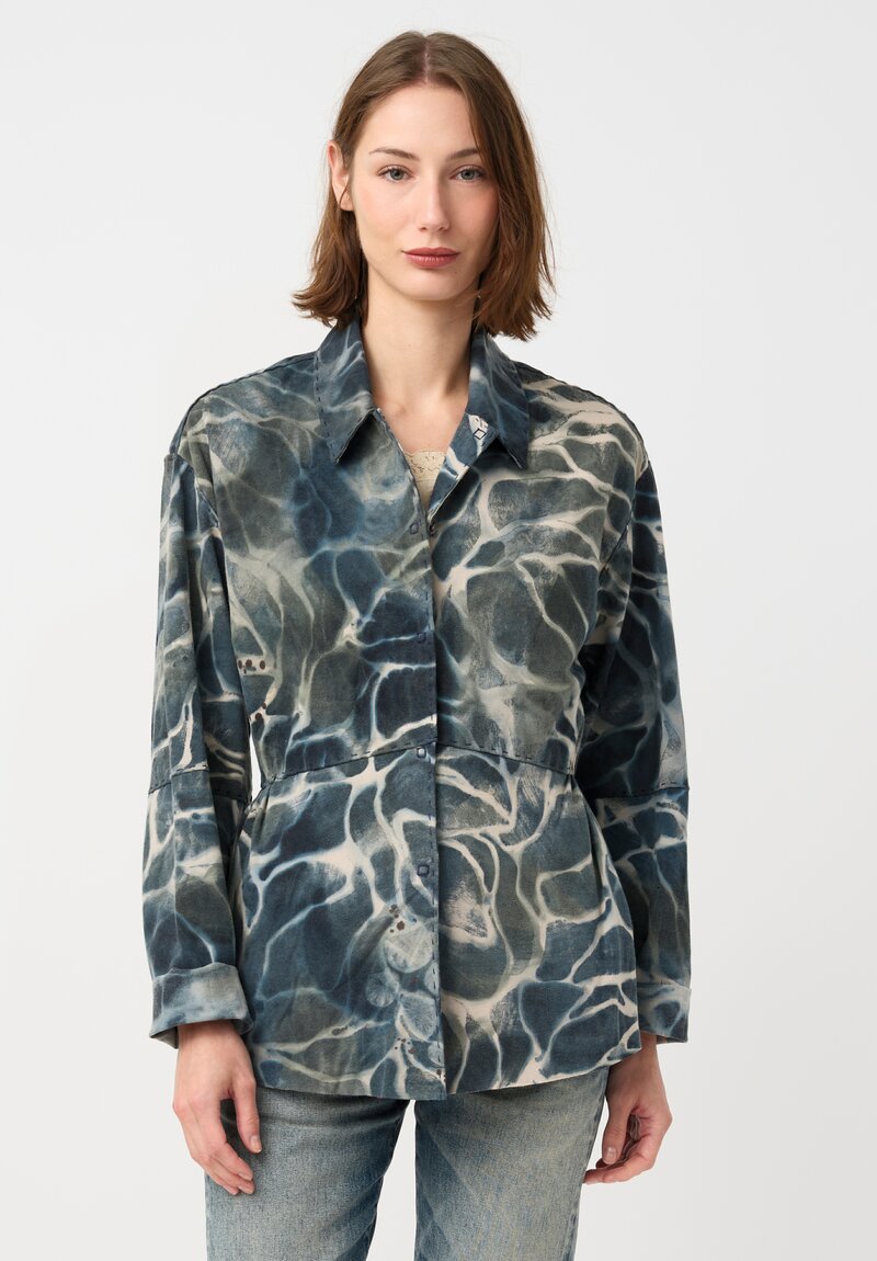 Alabama Chanin Cotton Hand-Painted Jacket in Petrichor Blue