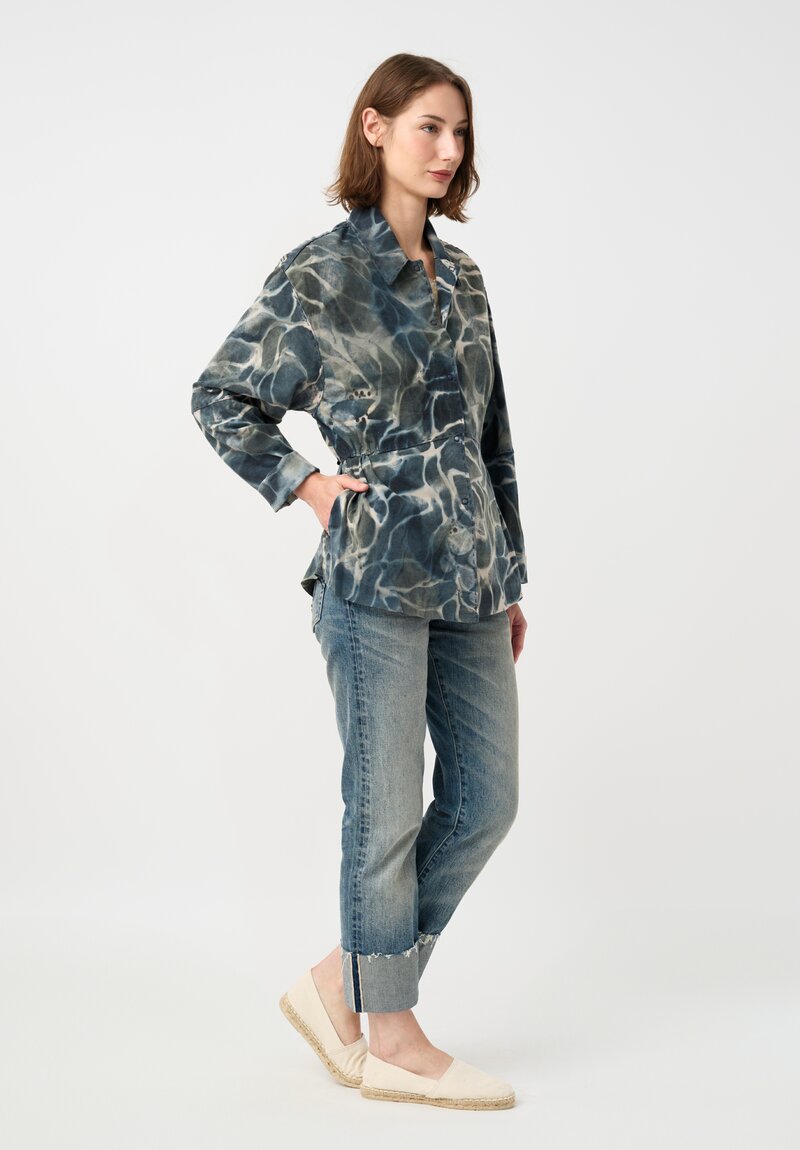 Alabama Chanin Cotton Hand-Painted Jacket in Petrichor Blue