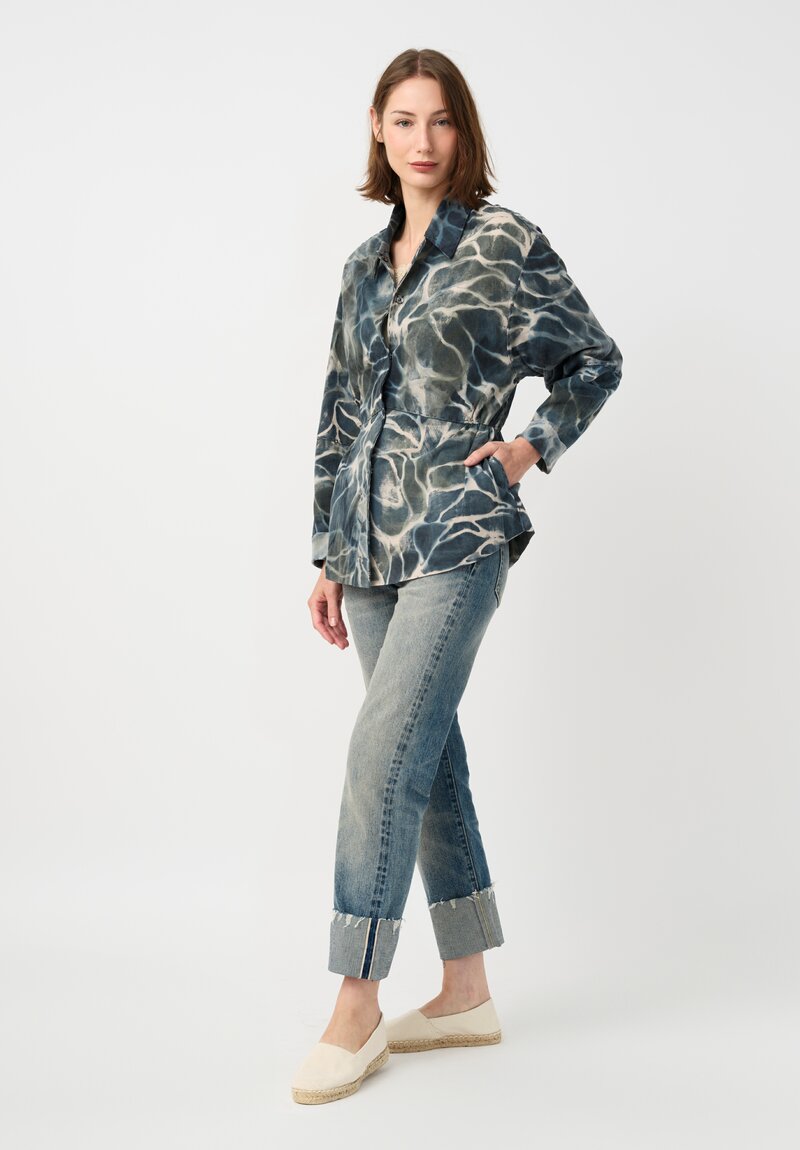 Alabama Chanin Cotton Hand-Painted Jacket in Petrichor Blue