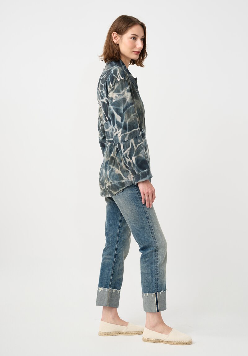 Alabama Chanin Cotton Hand-Painted Jacket in Petrichor Blue