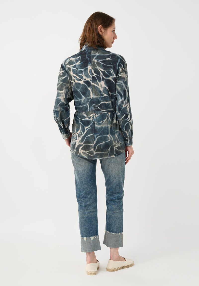 Alabama Chanin Cotton Hand-Painted Jacket in Petrichor Blue