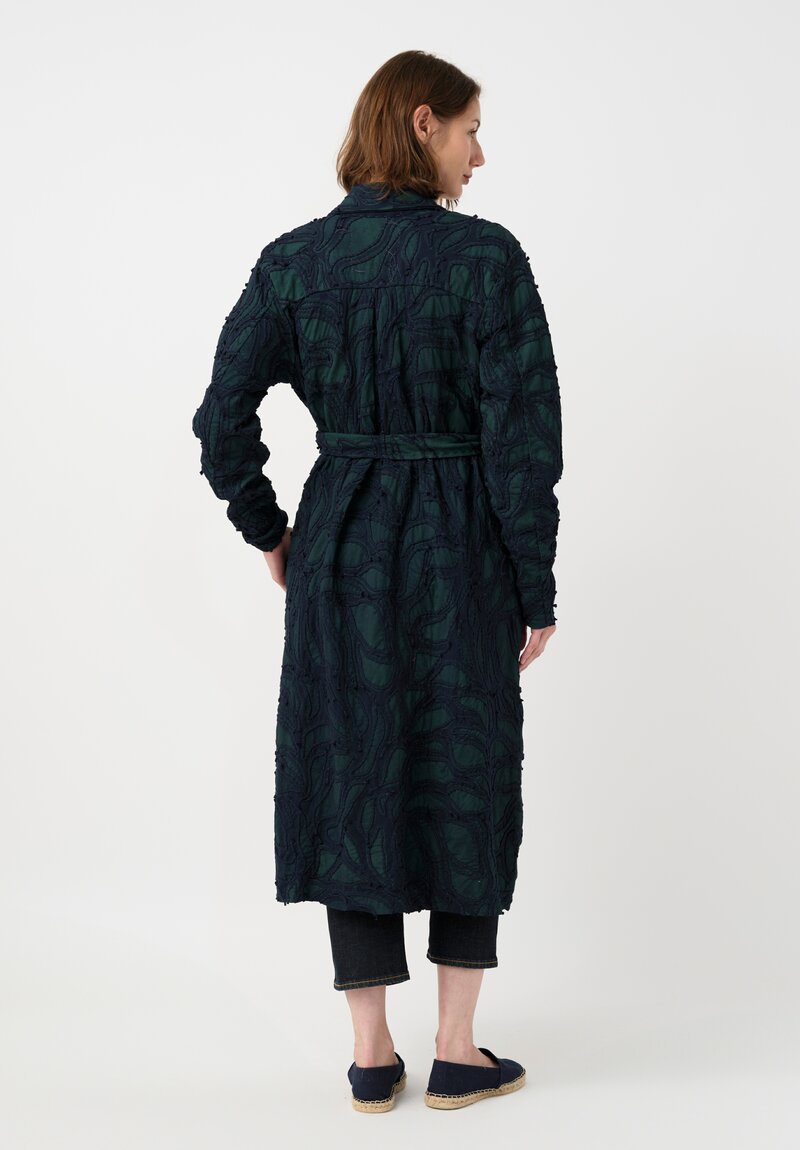 Alabama Chanin Fallen Leaves Trench Coat in Midnight Teal Blue