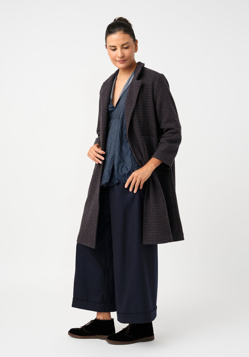 Daniela Gregis Punto Bianco Coat in Navy Blue & Brown Houndstooth