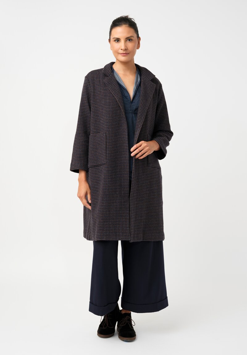 Daniela Gregis Punto Bianco Coat in Navy Blue & Brown Houndstooth