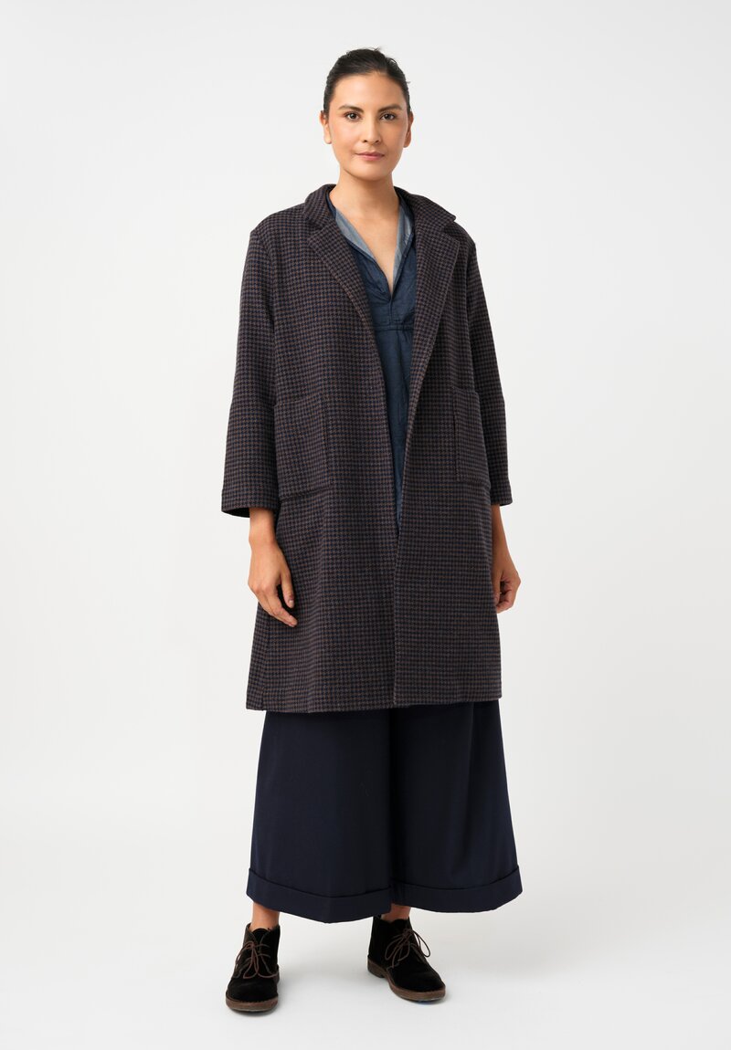 Daniela Gregis Punto Bianco Coat in Navy Blue & Brown Houndstooth
