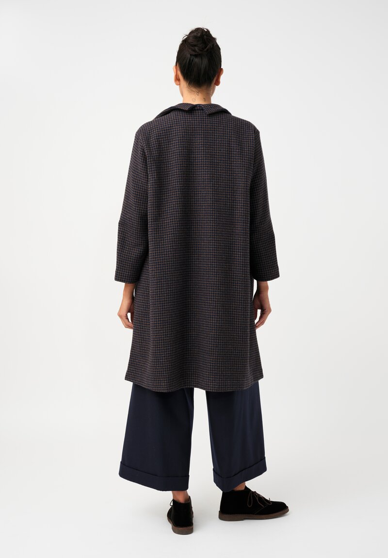 Daniela Gregis Punto Bianco Coat in Navy Blue & Brown Houndstooth