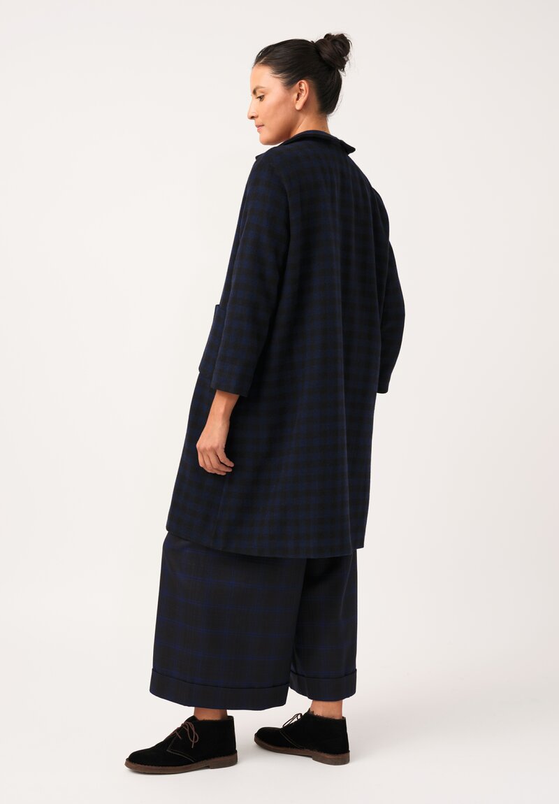 Daniela Gregis Punto Bianco Coat in Navy Blue & Black Houndstooth