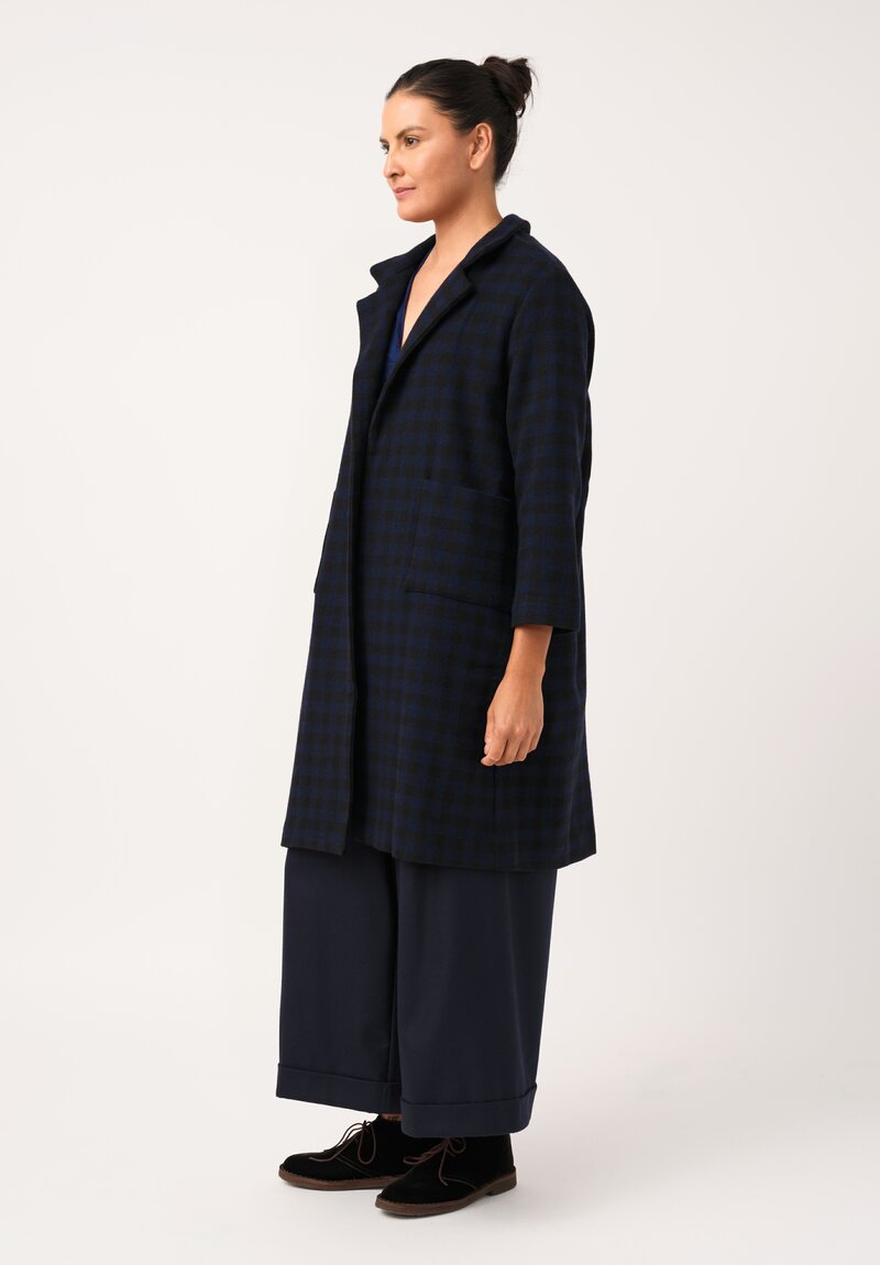 Daniela Gregis Punto Bianco Coat in Navy Blue & Black Houndstooth