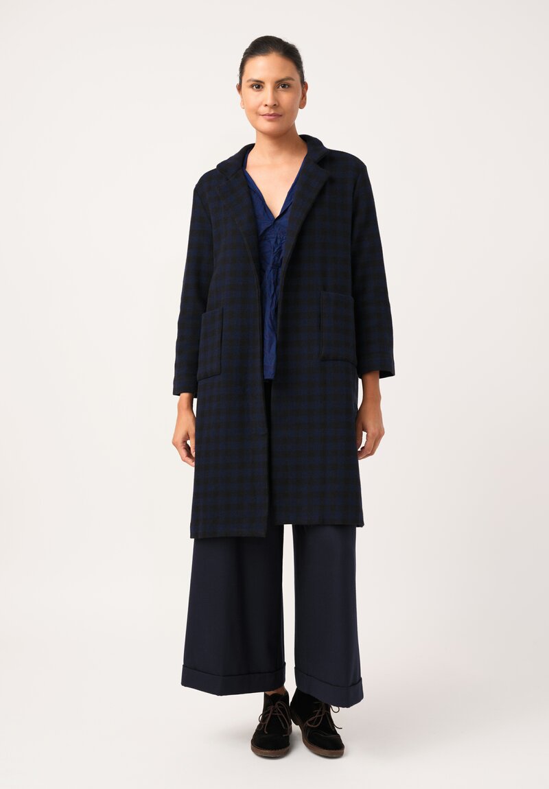 Daniela Gregis Punto Bianco Coat in Navy Blue & Black Houndstooth
