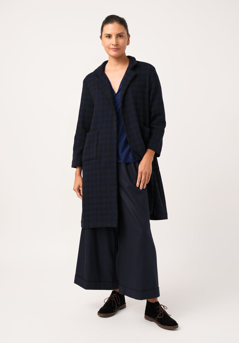 Daniela Gregis Punto Bianco Coat in Navy Blue & Black Houndstooth