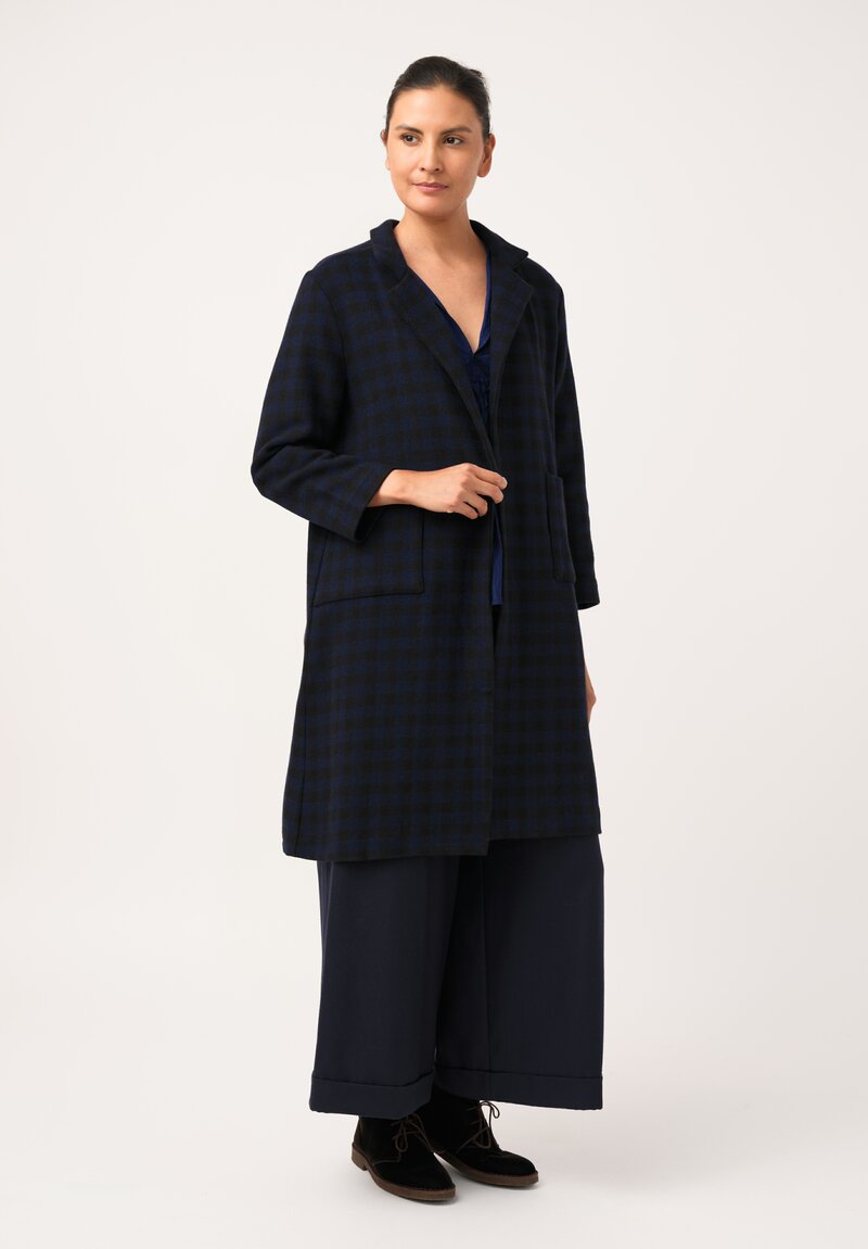 Daniela Gregis Punto Bianco Coat in Navy Blue & Black Houndstooth