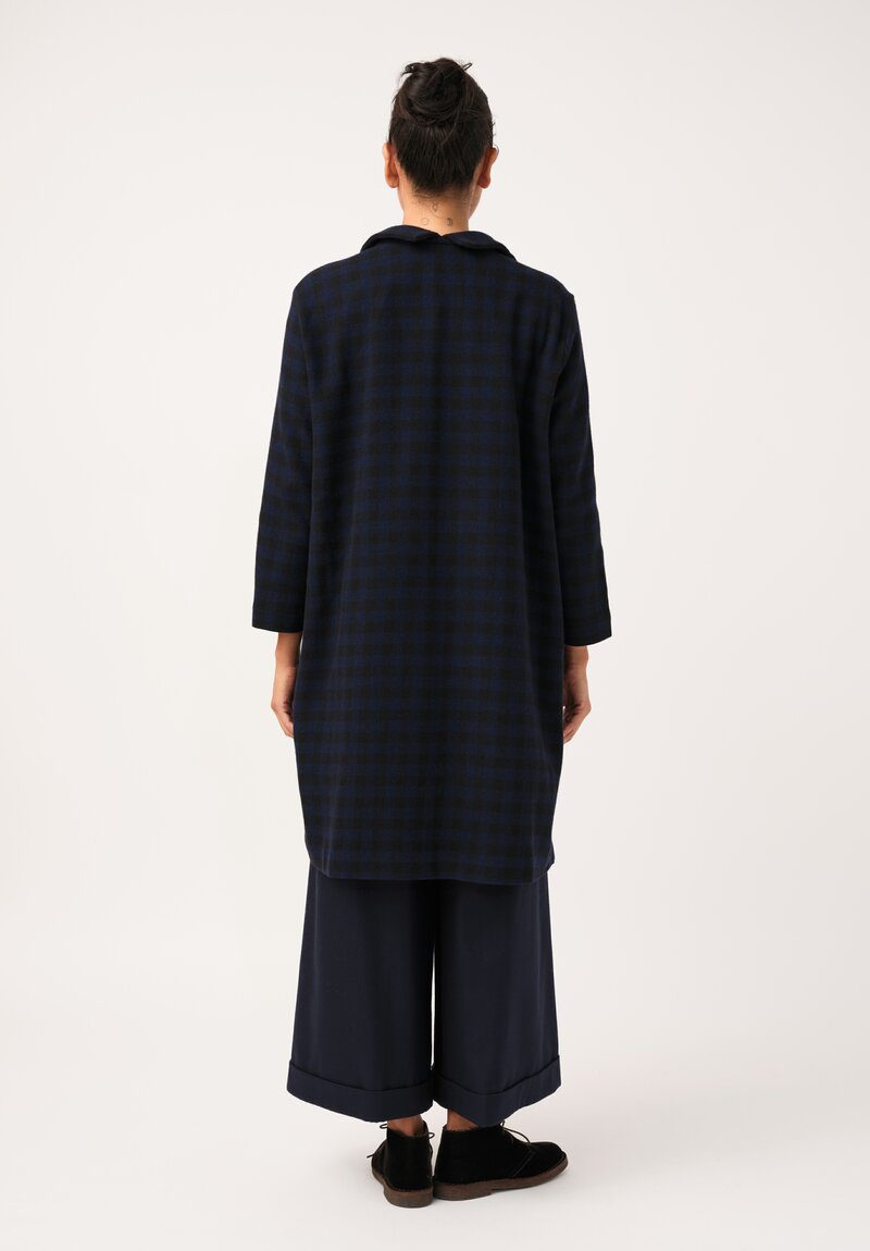 Daniela Gregis Punto Bianco Coat in Navy Blue & Black Houndstooth