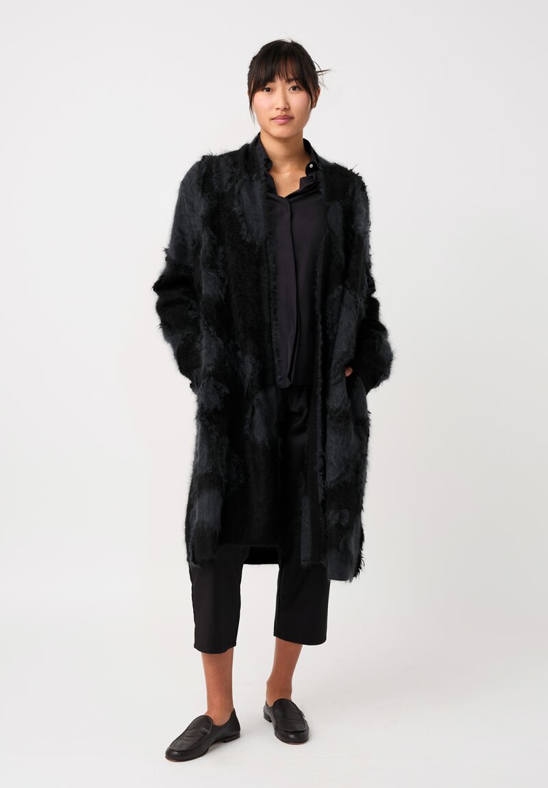 Iris Von Arnim Brushed Cashmere Cina Cardigan in Kajal & Obsidian Black