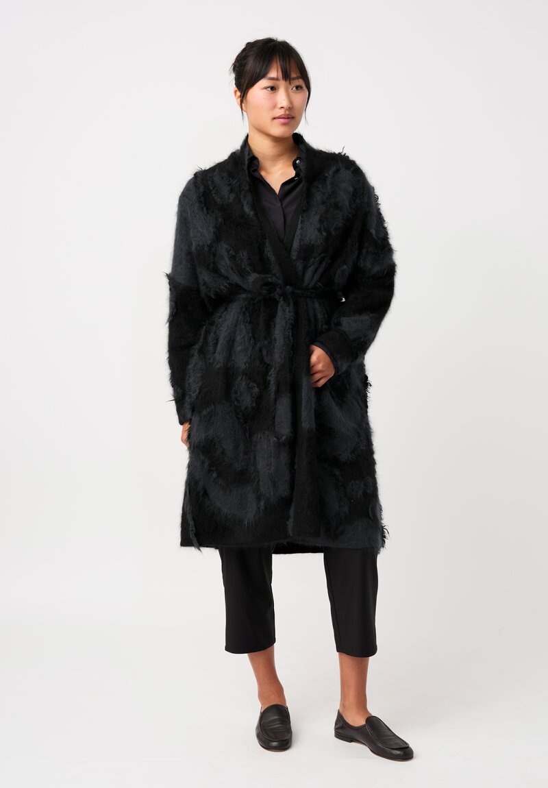 Iris Von Arnim Brushed Cashmere Cina Cardigan in Kajal & Obsidian Black