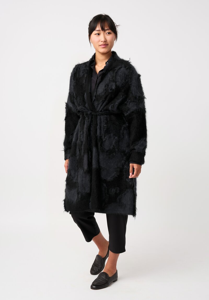 Iris Von Arnim Brushed Cashmere Cina Cardigan in Kajal & Obsidian Black