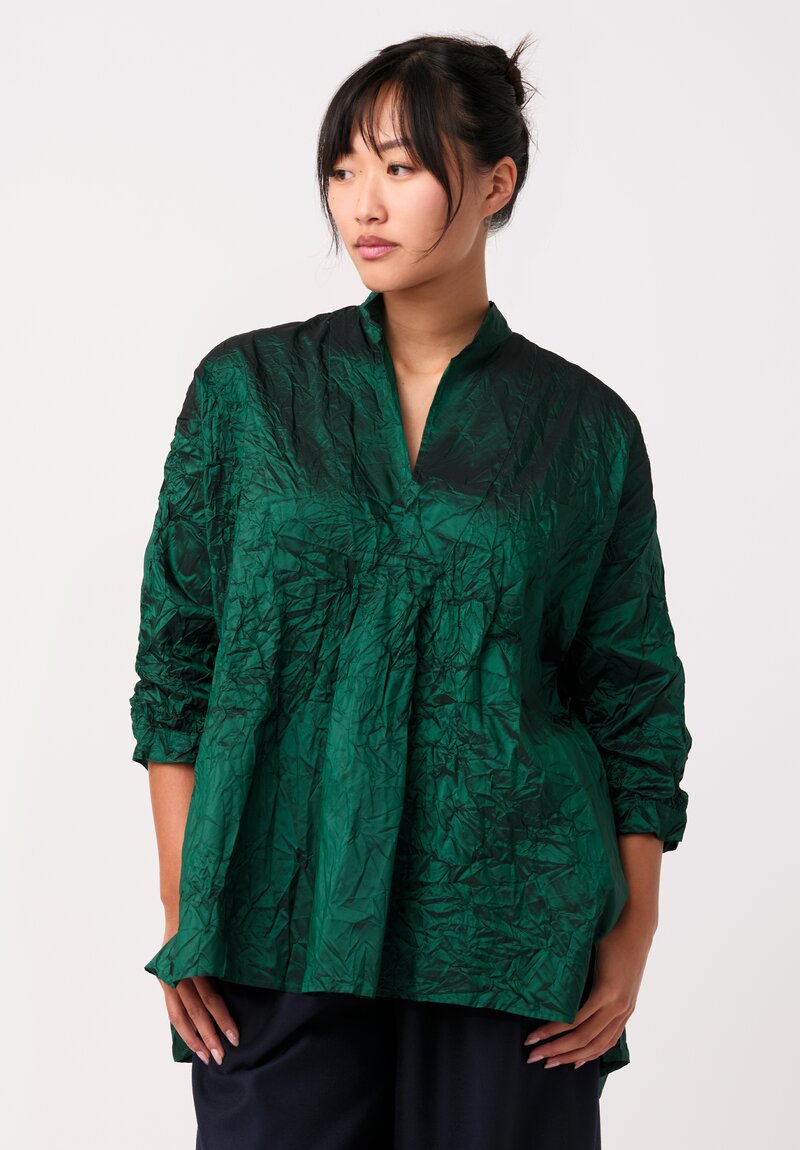 Daniela Gregis Washed Silk Kora Invierno Top in Emerald Green