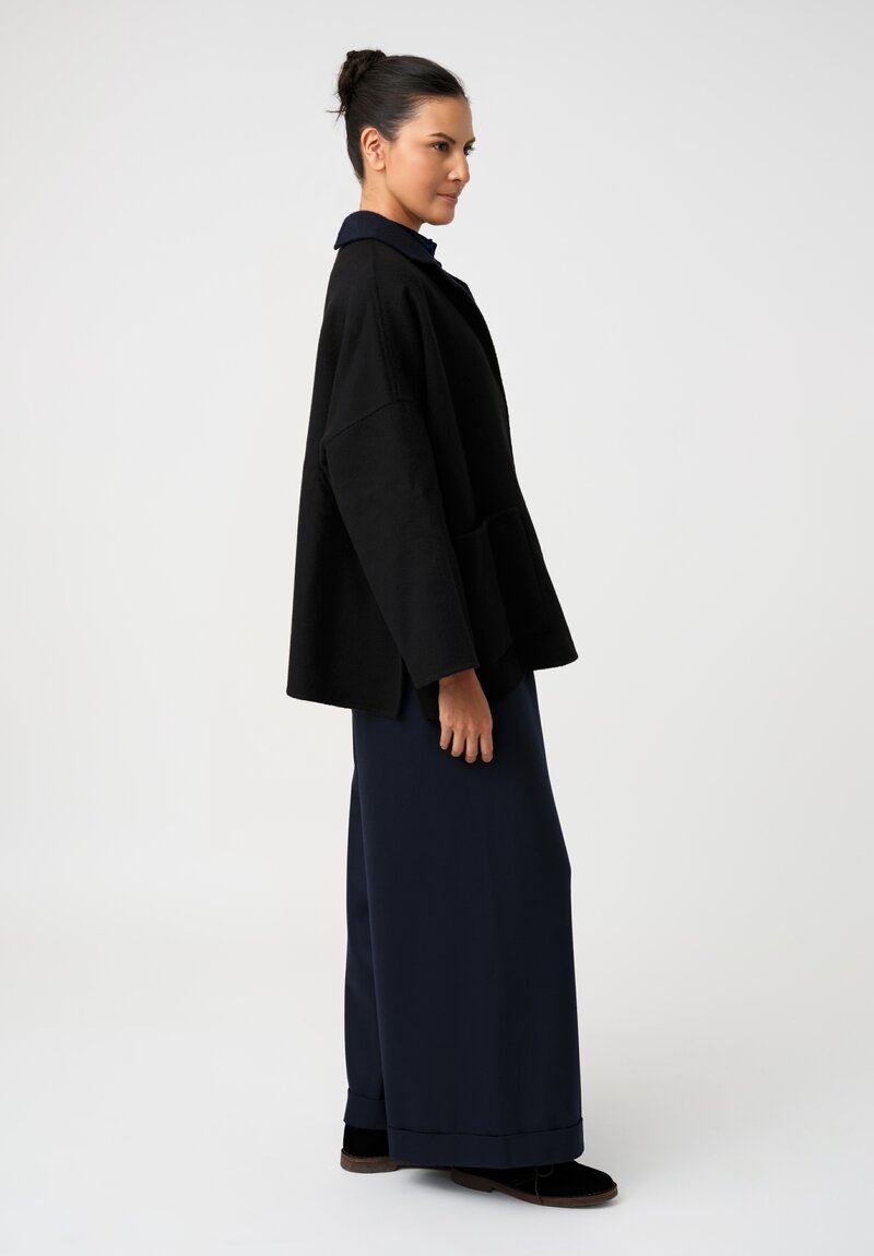 Daniela Gregis Double-Faced Cashmere Gladiolo Jacket in Black & Blue Ink	
