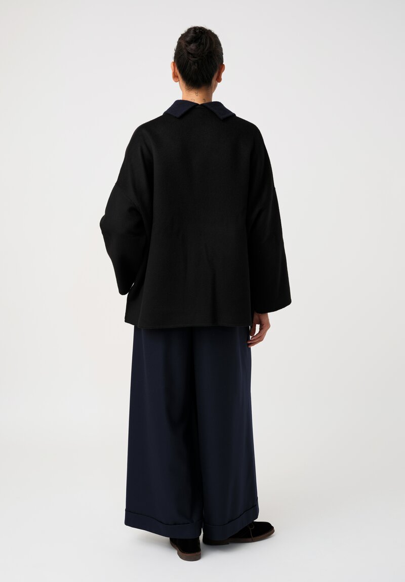 Daniela Gregis Double-Faced Cashmere Gladiolo Jacket in Black & Blue Ink	