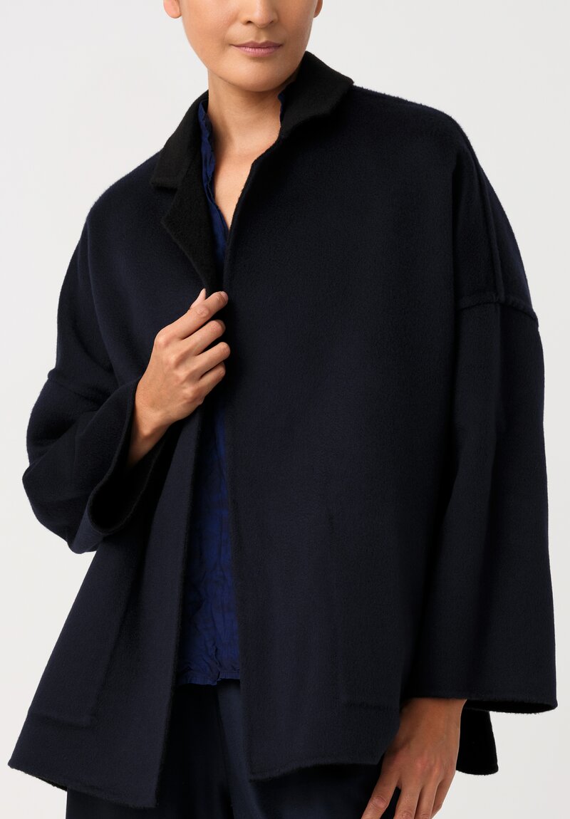 Daniela Gregis Double-Faced Cashmere Gladiolo Jacket in Black & Blue Ink	