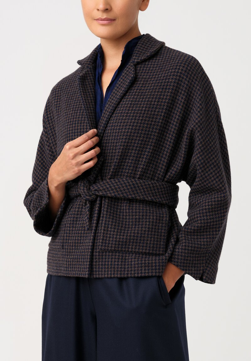 Daniela Gregis Peonia Jacket in Navy Blue & Brown Houndstooth	