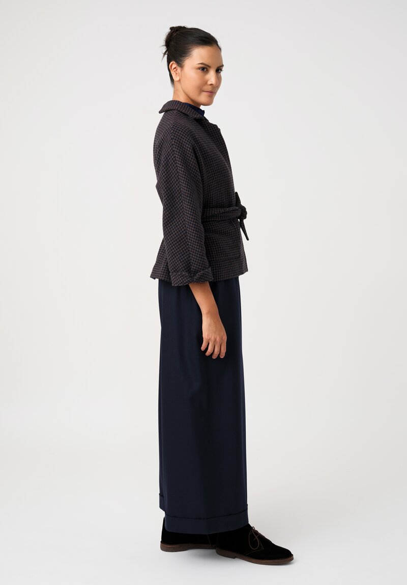 Daniela Gregis Peonia Jacket in Navy Blue & Brown Houndstooth	