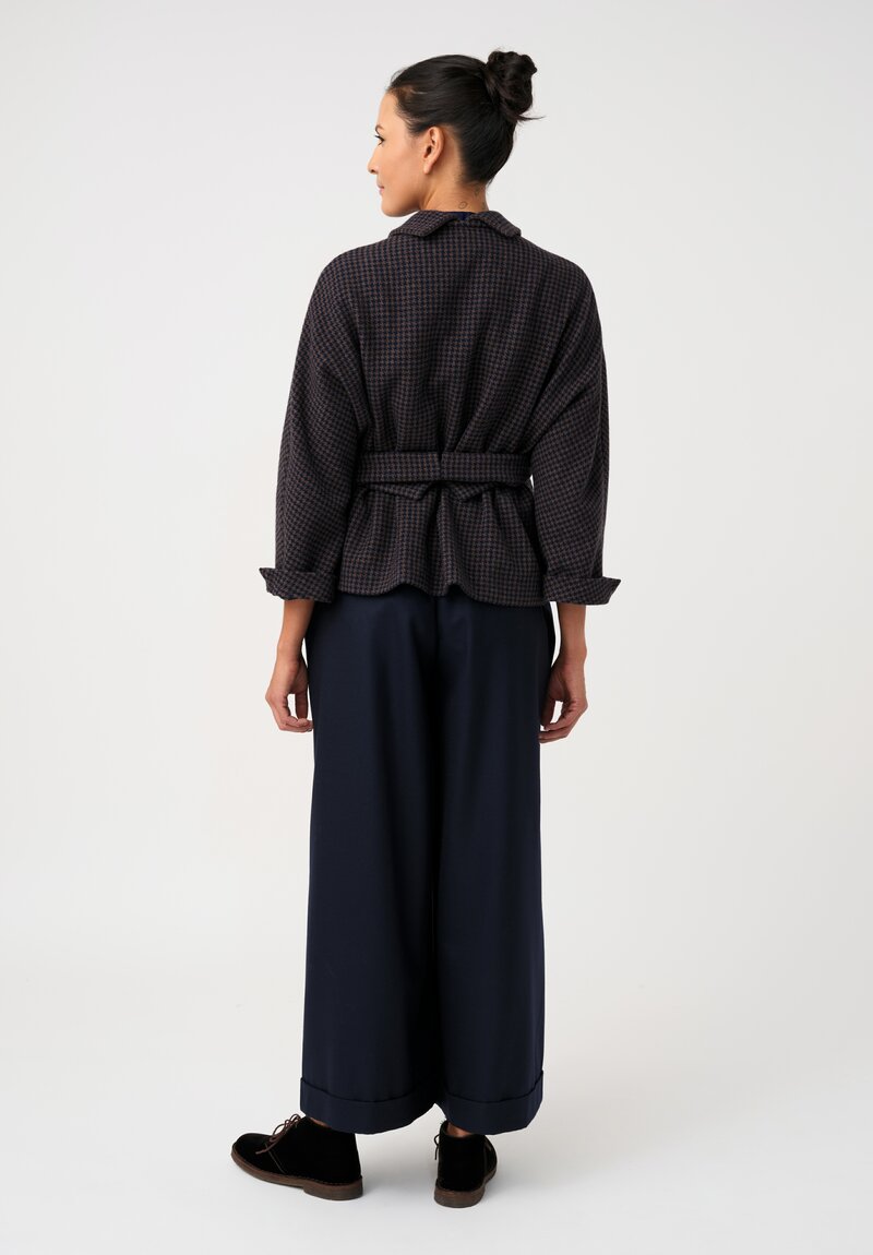 Daniela Gregis Peonia Jacket in Navy Blue & Brown Houndstooth	