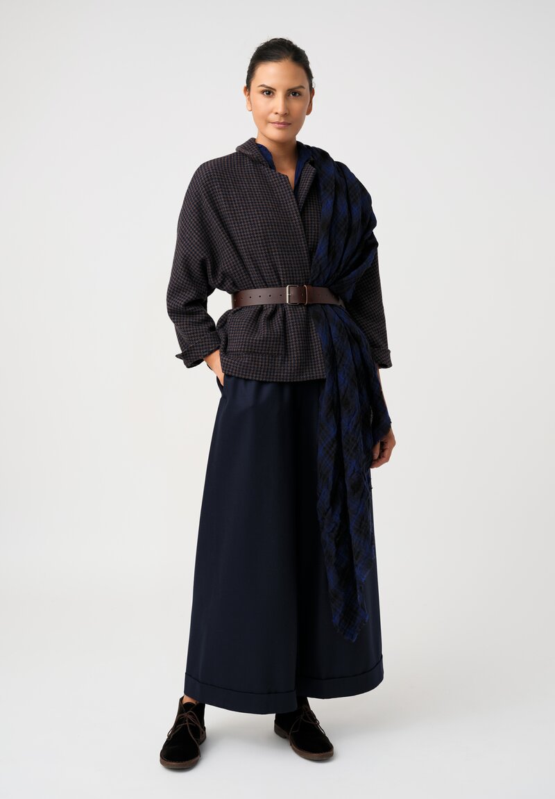 Daniela Gregis Peonia Jacket in Navy Blue & Brown Houndstooth	