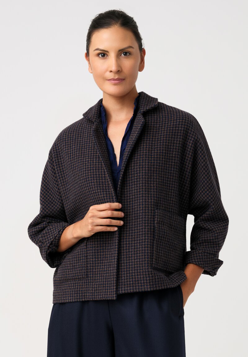 Daniela Gregis Peonia Jacket in Navy Blue & Brown Houndstooth	
