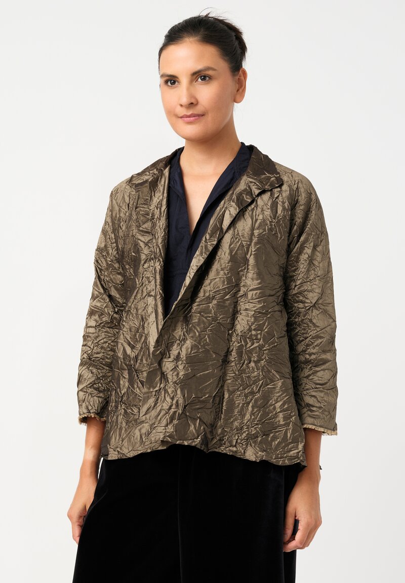 Daniela Gregis Washed Silk Spicchi Colletto Jacket in Bronze Brown