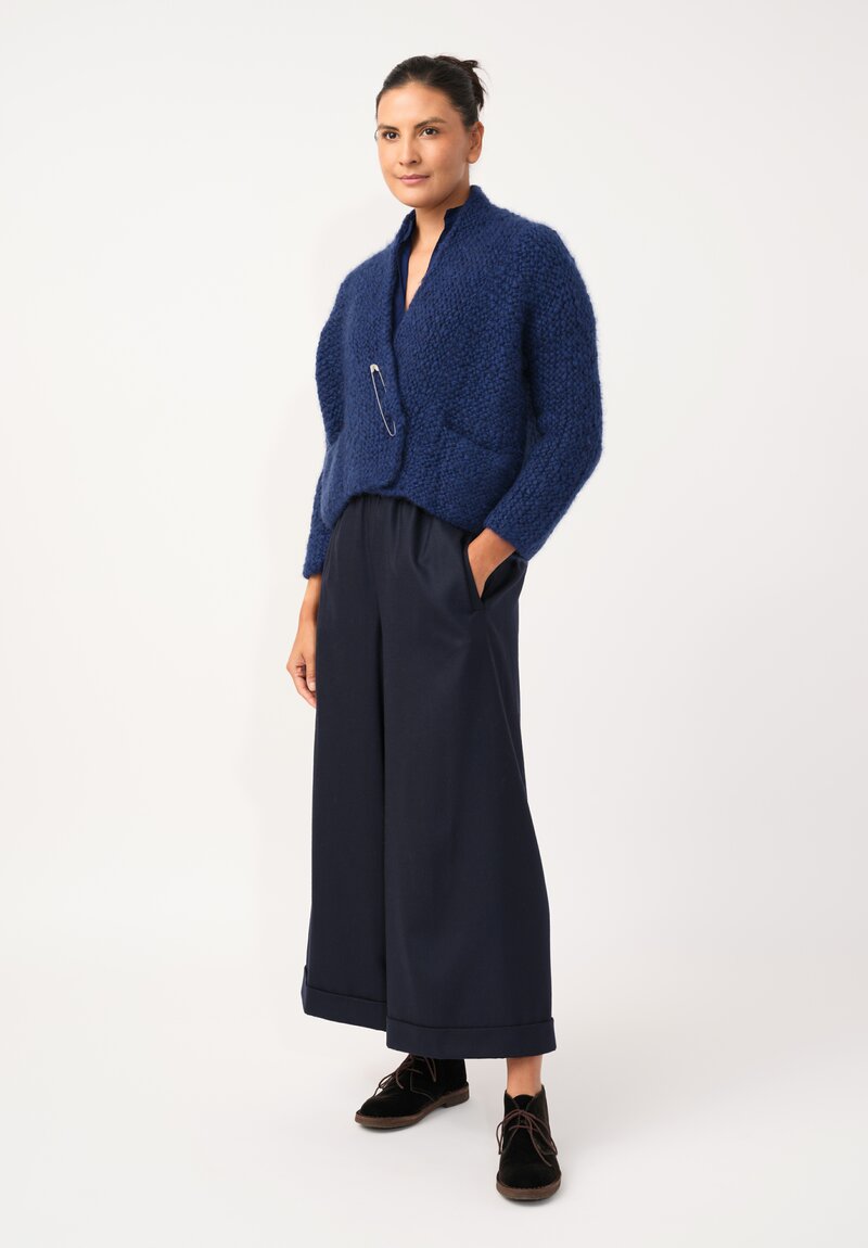 Daniela Gregis Hand-Knit Cashmere Collo Scialle Cardigan in Royal Blue