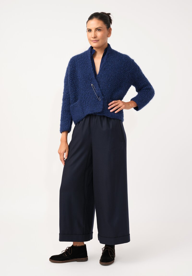 Daniela Gregis Hand-Knit Cashmere Collo Scialle Cardigan in Royal Blue