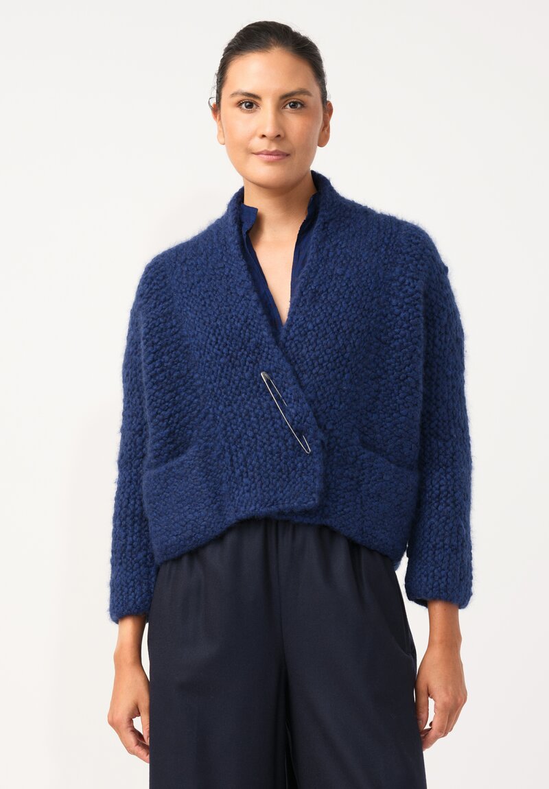 Daniela Gregis Hand-Knit Cashmere Collo Scialle Cardigan in Royal Blue
