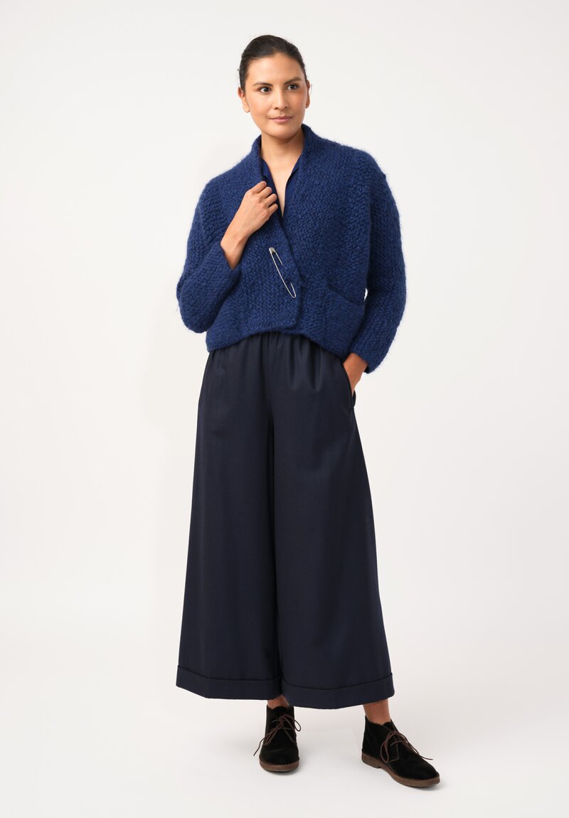 Daniela Gregis Hand-Knit Cashmere Collo Scialle Cardigan in Royal Blue