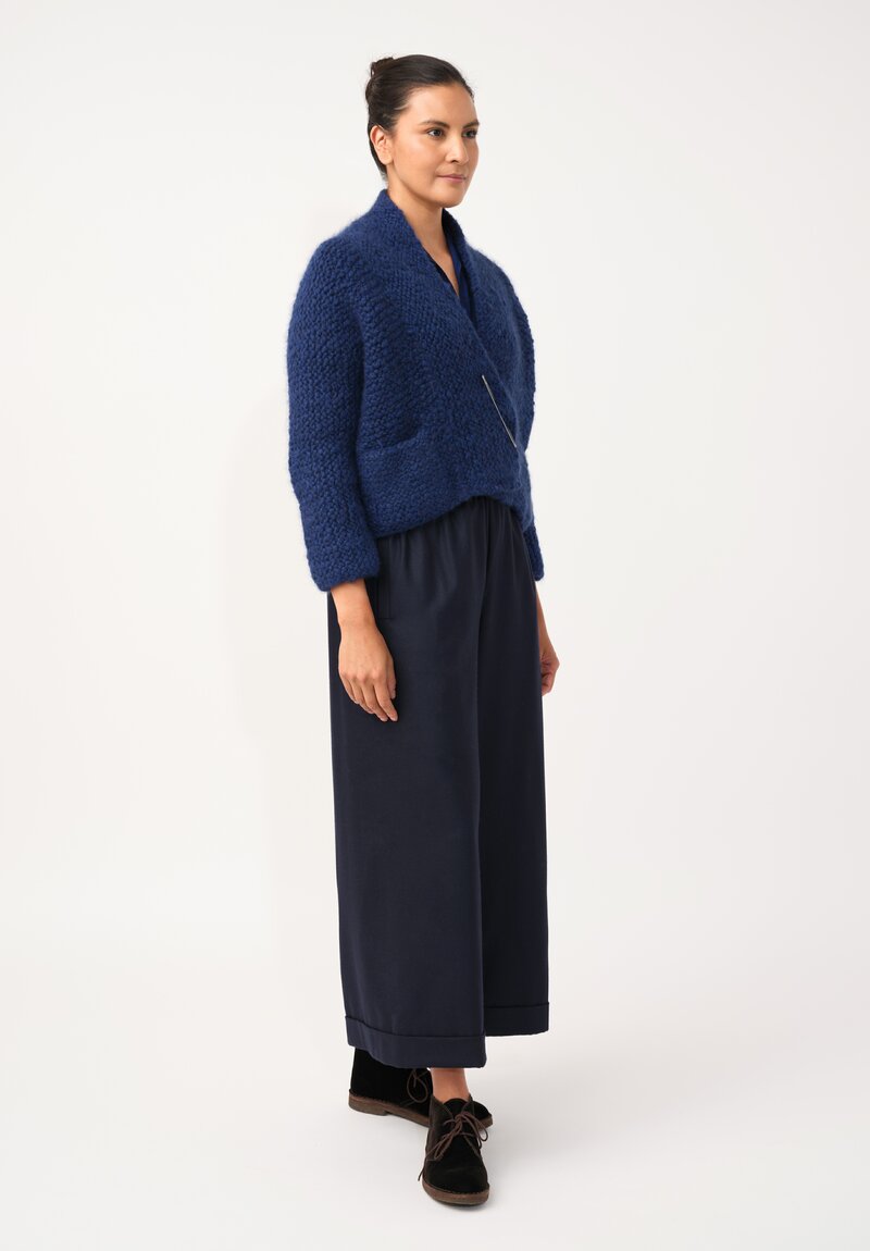 Daniela Gregis Hand-Knit Cashmere Collo Scialle Cardigan in Royal Blue