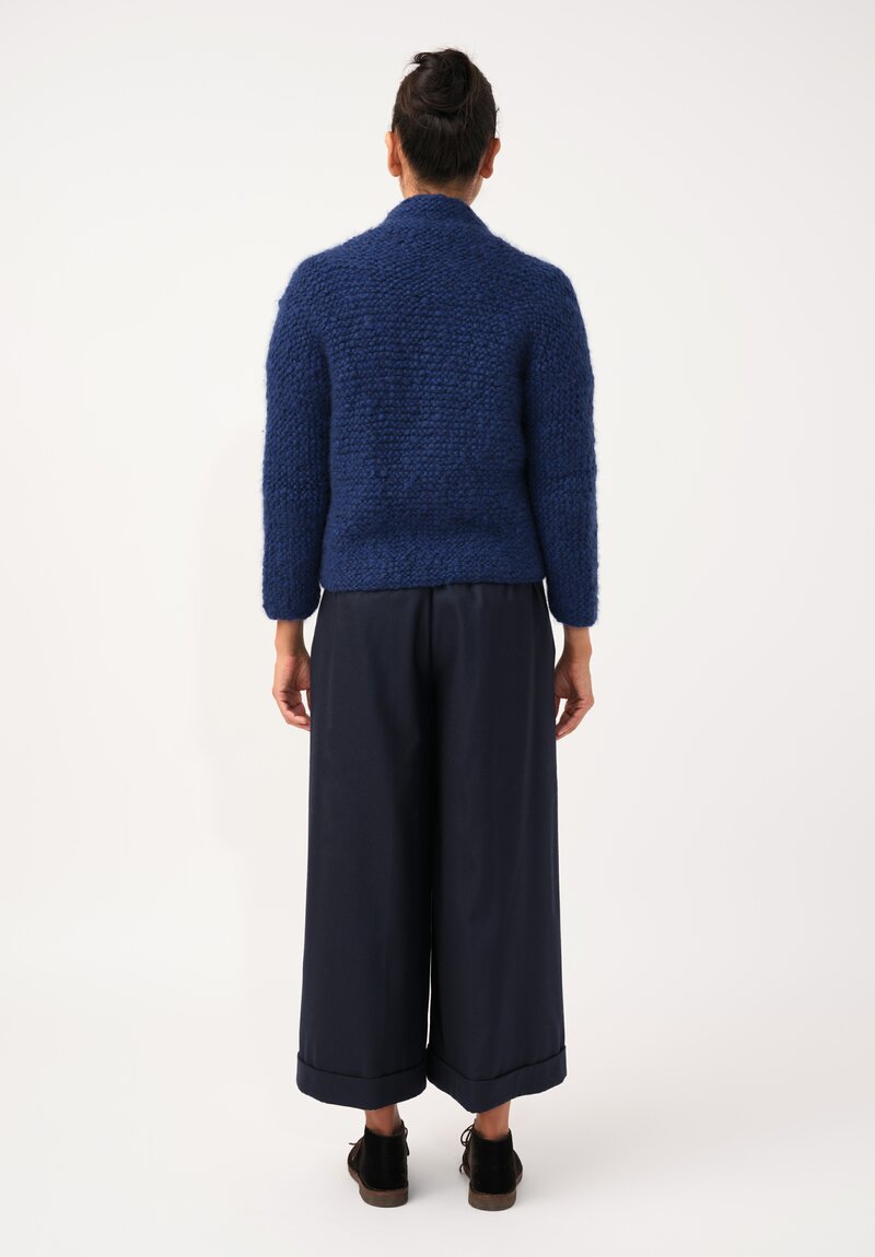 Daniela Gregis Hand-Knit Cashmere Collo Scialle Cardigan in Royal Blue