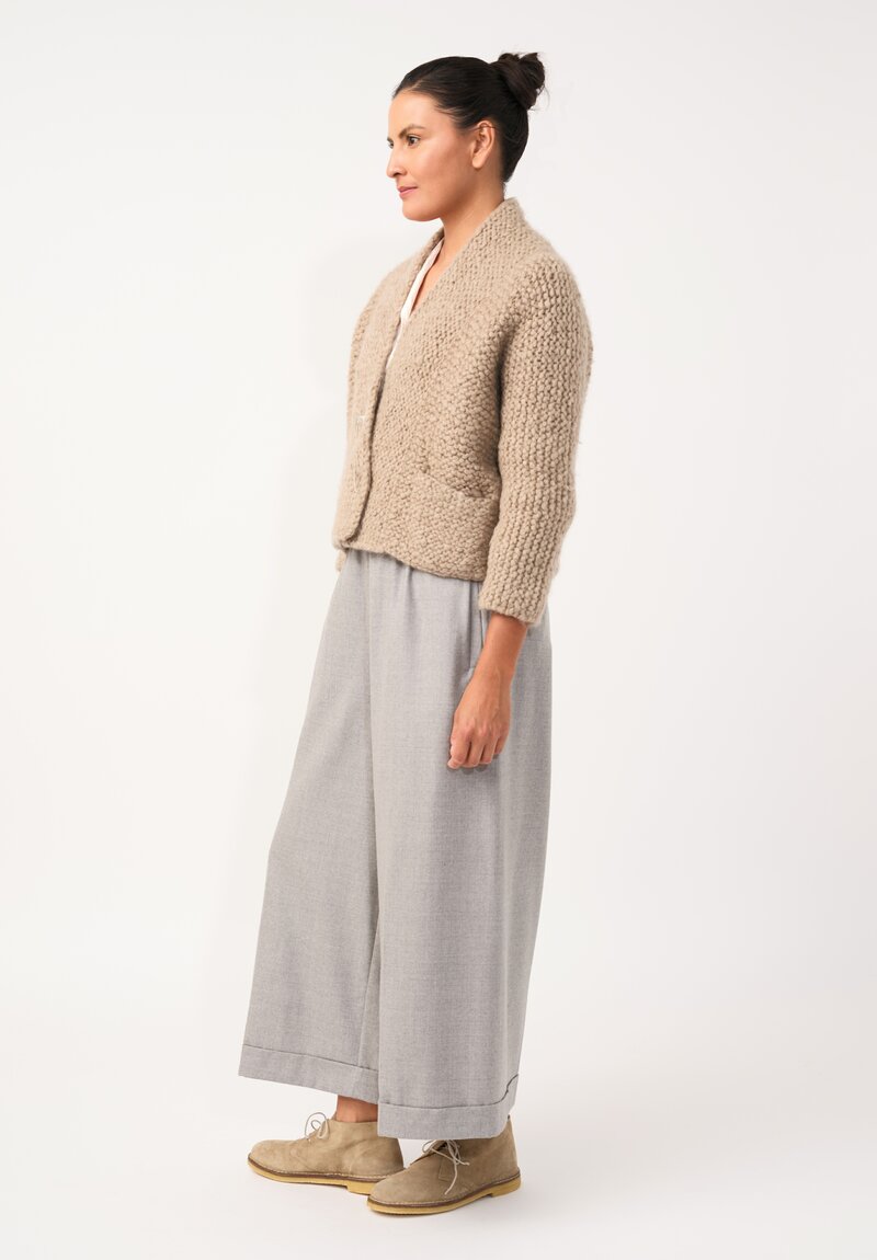 Daniela Gregis Hand-Knit Cashmere Collo Scialle Cardigan in Natural Champagne