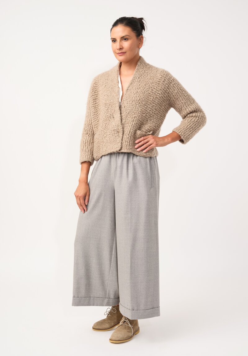Daniela Gregis Hand-Knit Cashmere Collo Scialle Cardigan in Natural Champagne