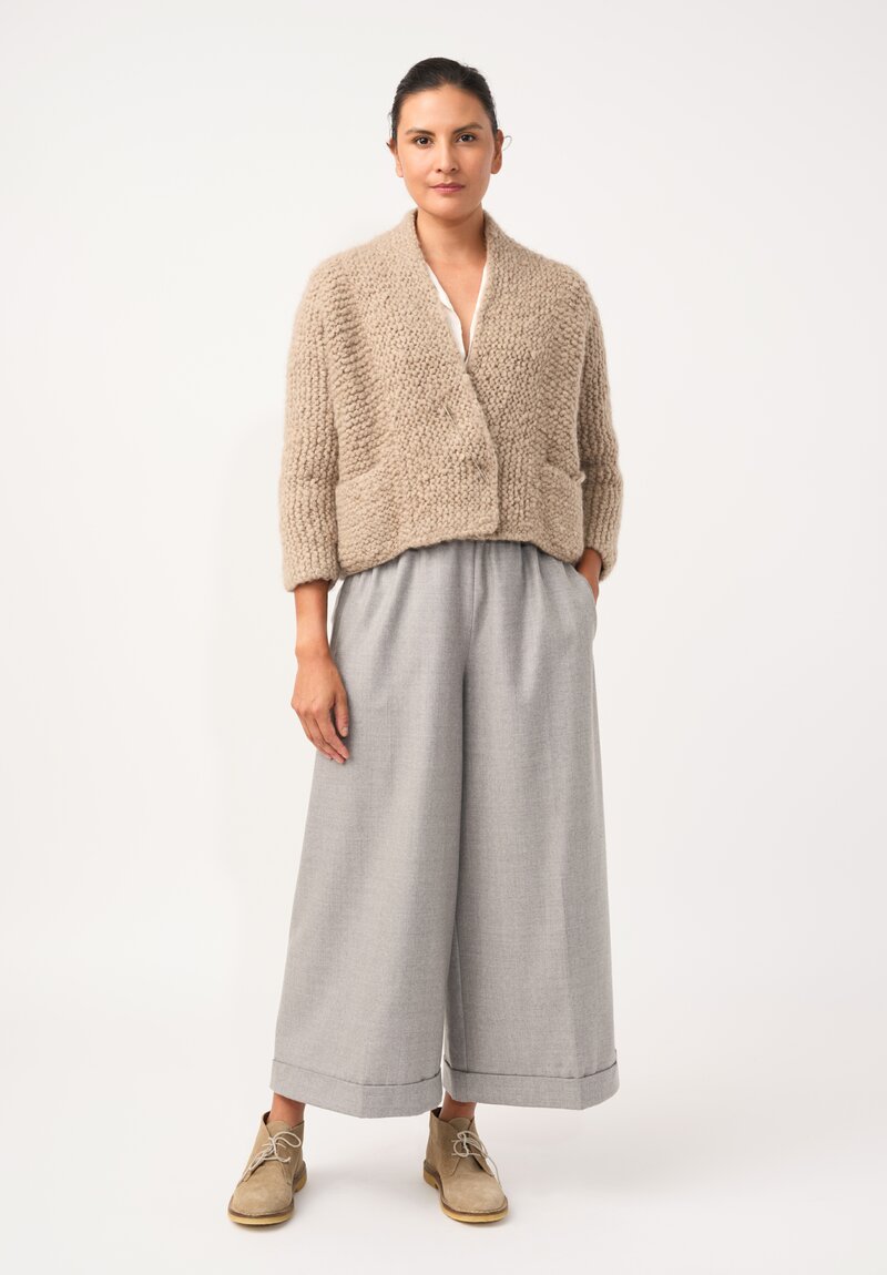 Daniela Gregis Hand-Knit Cashmere Collo Scialle Cardigan in Natural Champagne