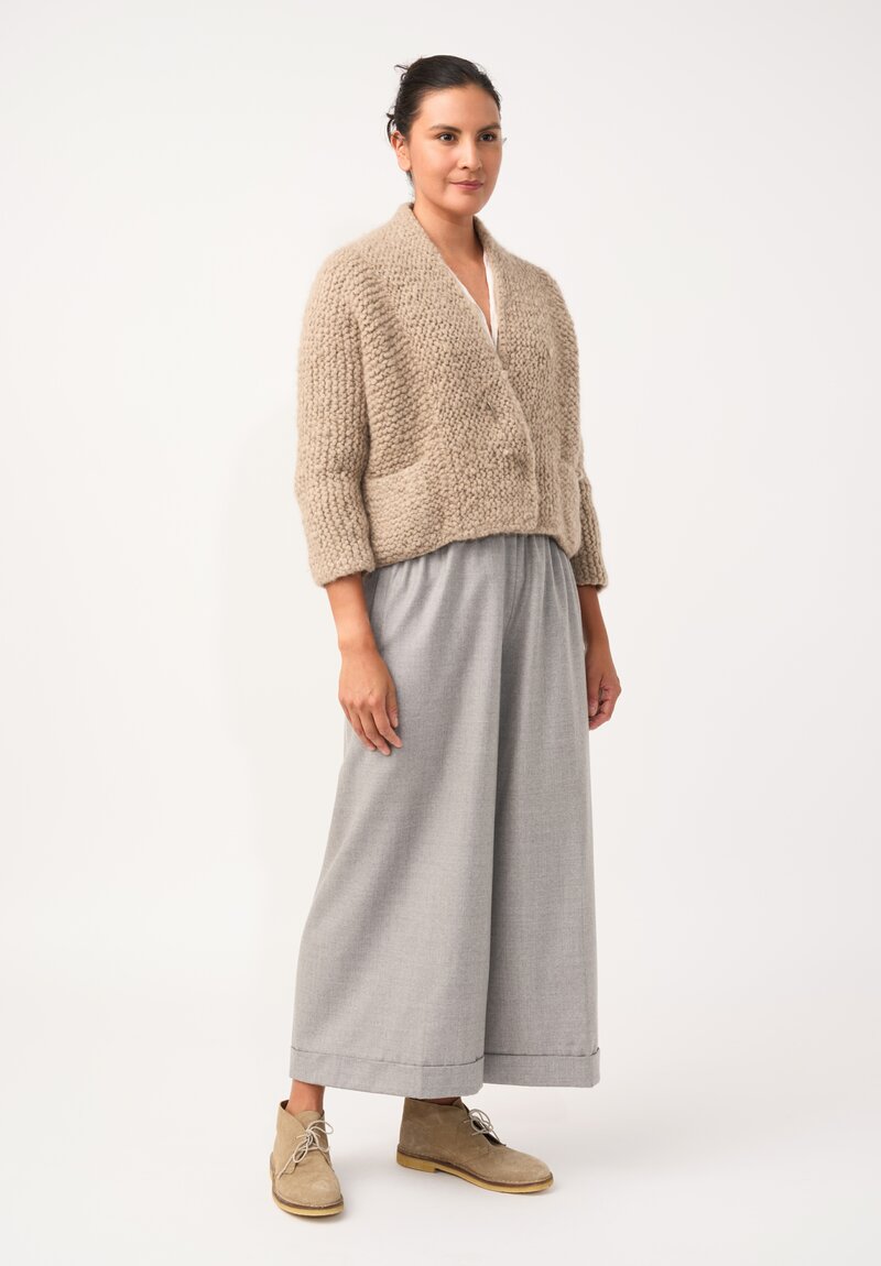 Daniela Gregis Hand-Knit Cashmere Collo Scialle Cardigan in Natural Champagne