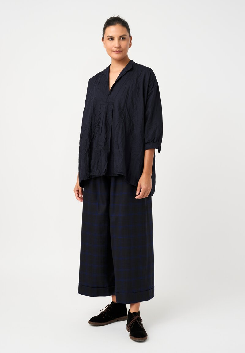 Daniela Gregis Wide Leg Tasche Pigiama Pants in Blue Ink Tartan