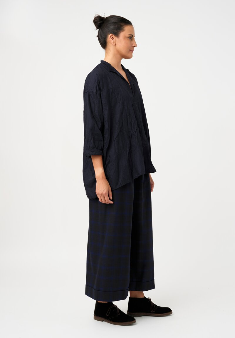 Daniela Gregis Wide Leg Tasche Pigiama Pants in Blue Ink Tartan