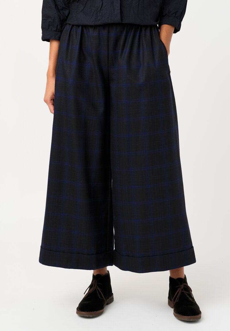 Daniela Gregis Wide Leg Tasche Pigiama Pants in Blue Ink Tartan
