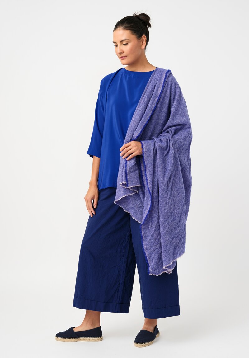 Daniela Gregis Washed Cashmere Scarf in Pink & Blue Crosshatch