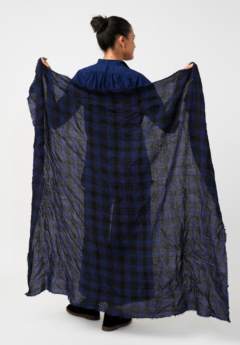 Daniela Gregis Washed Cashmere Scarf China Blue Ink Tartan