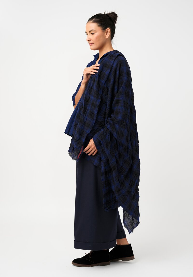 Daniela Gregis Washed Cashmere Scarf China Blue Ink Tartan