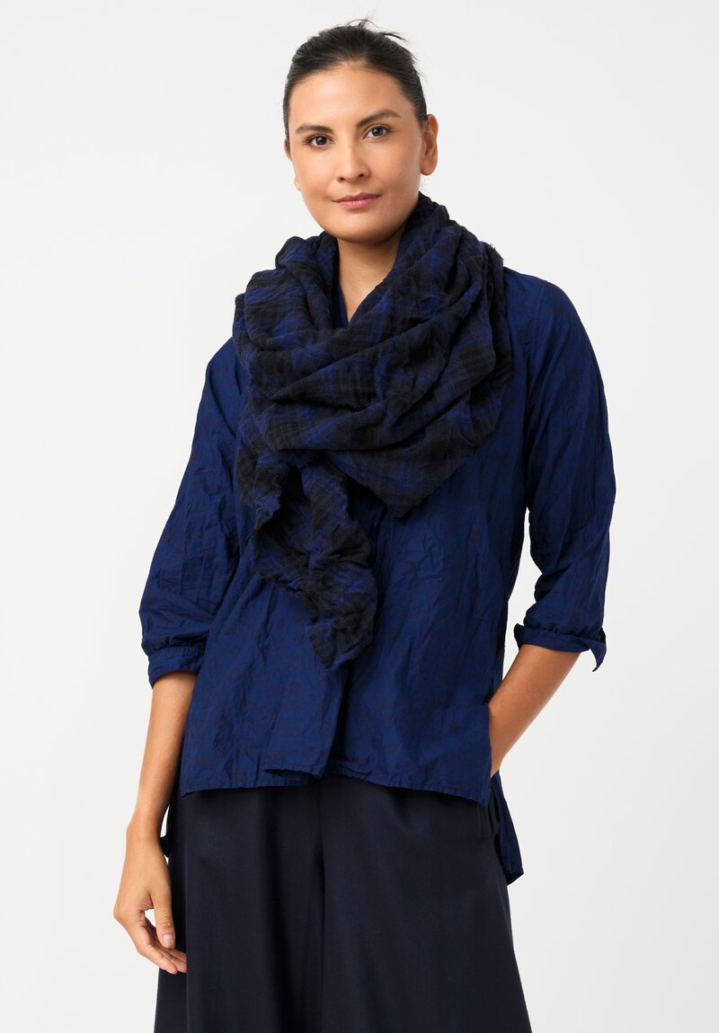 Daniela Gregis Washed Cashmere Scarf China Blue Ink Tartan