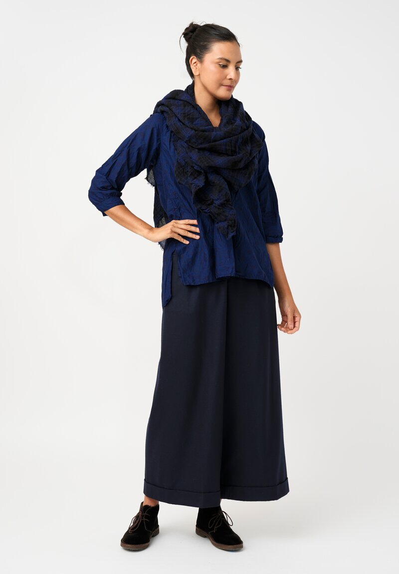 Daniela Gregis Washed Cashmere Scarf China Blue Ink Tartan