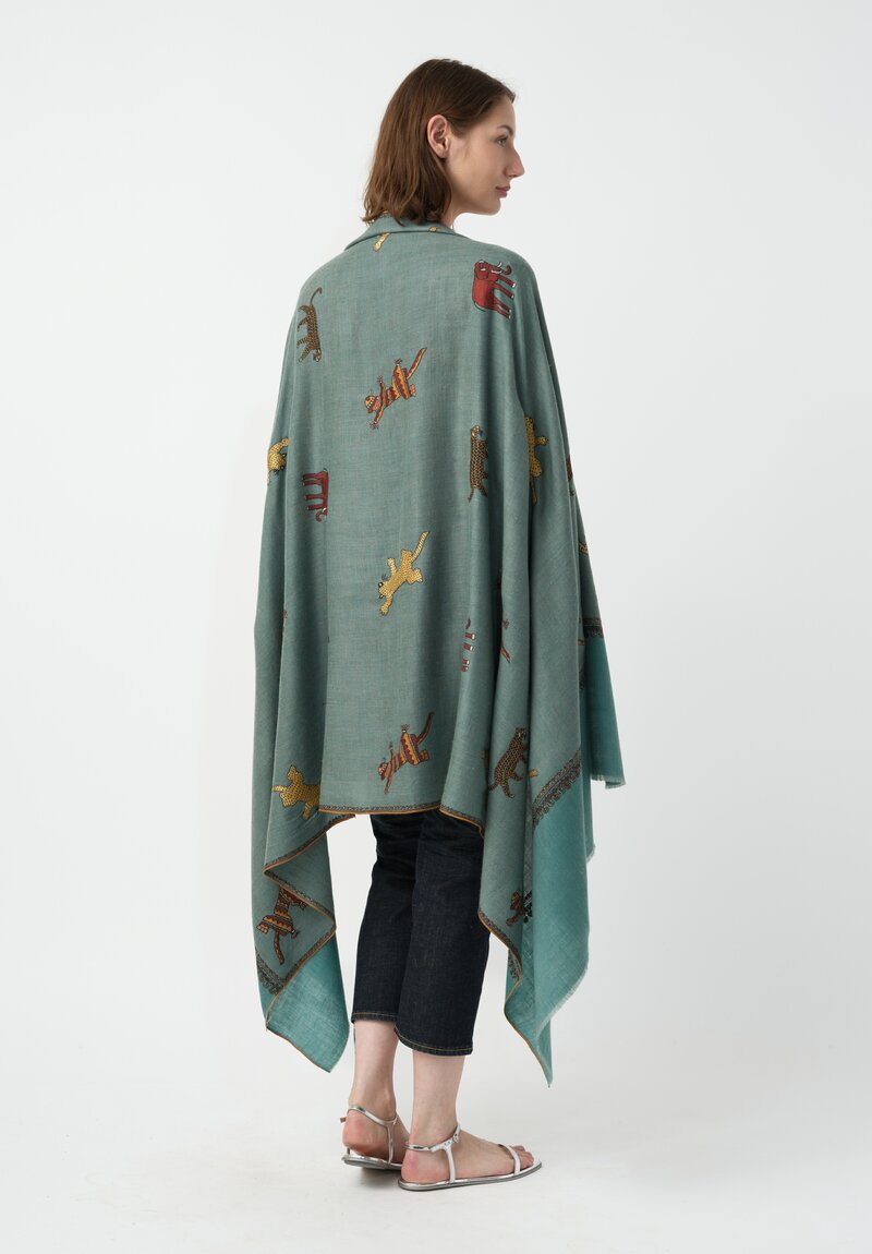 Yaser Shaw Embroidered Tigers Cashmere Scarf