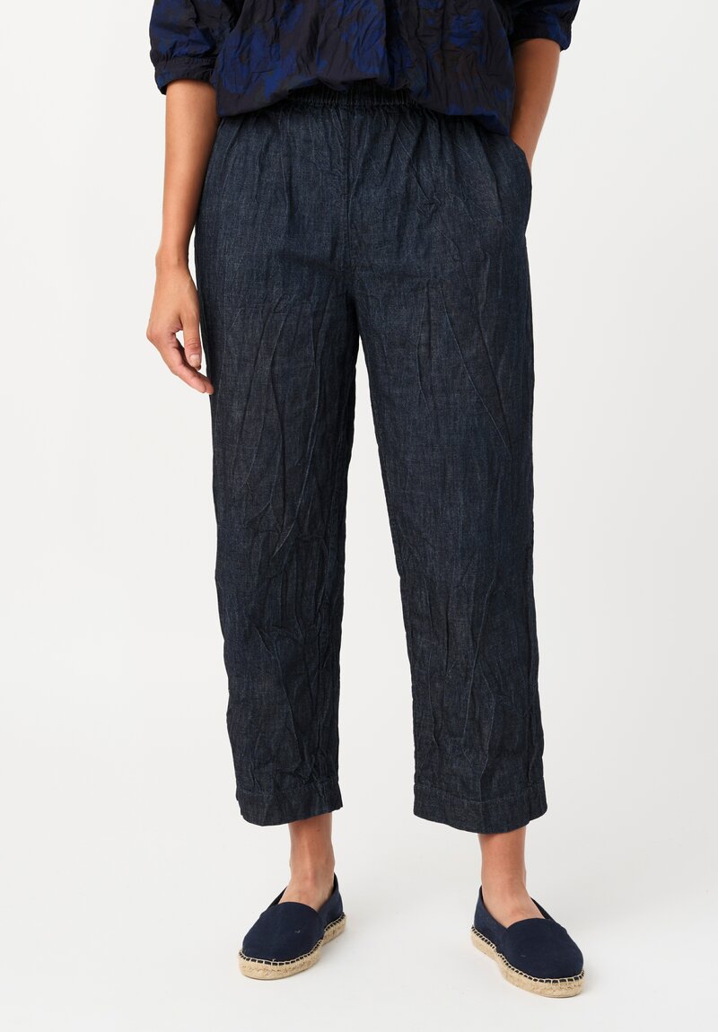 Daniela Gregis Washed Cotton Sigaretta Pants in Denim Blue Twill