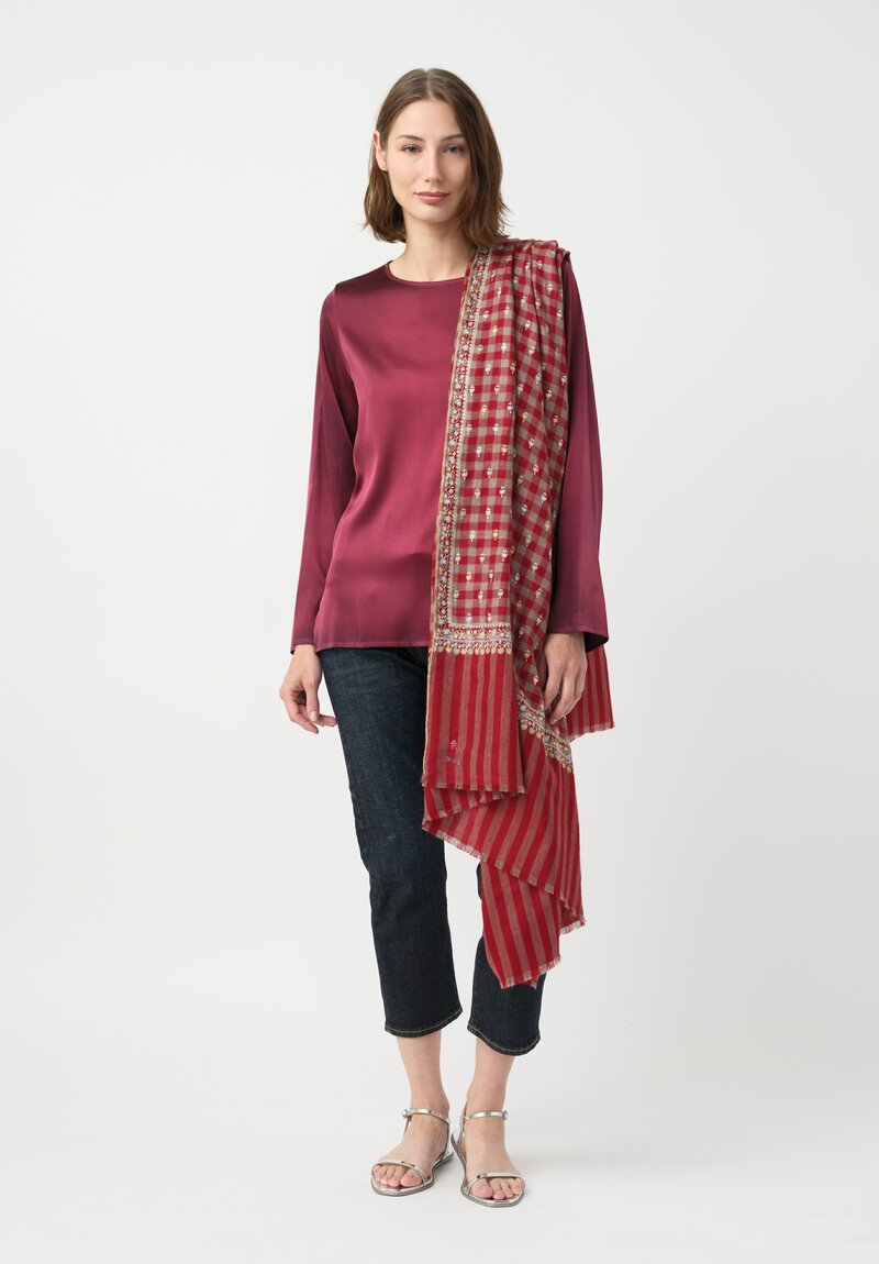 Yaser Shaw Embroidered Flowers Cashmere Scarf